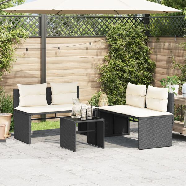 vidaXL Salon de jardin 4 pcs avec coussins noir résine tressée