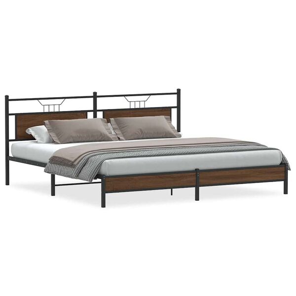 vidaXL Cadre de lit en m&eacute;tal sans matelas ch&ecirc;ne marron 200x200 cm