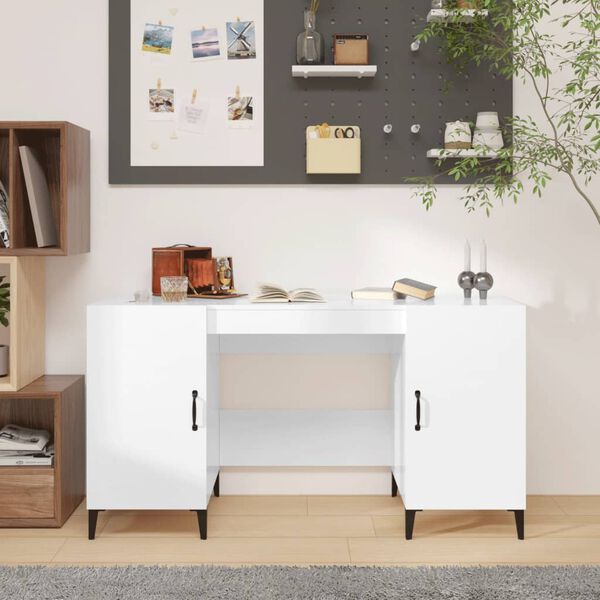 vidaXL Bureau Blanc brillant 140x50x75 cm Bois d'ingénierie