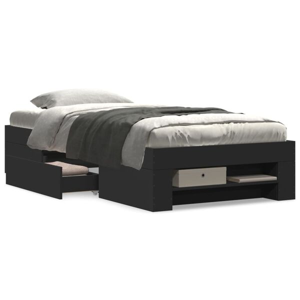 vidaXL Cadre de lit sans matelas noir 100x200 cm bois d'ing&eacute;nierie