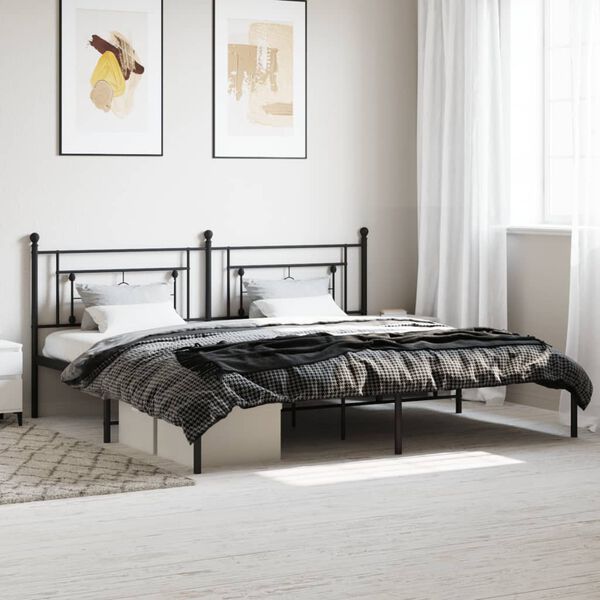 vidaXL Cadre de lit m&eacute;tal sans matelas avec t&ecirc;te de lit noir 200x200cm