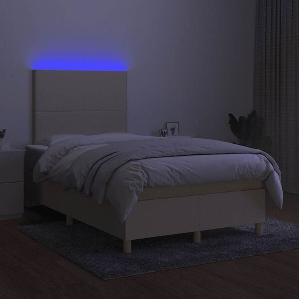 vidaXL Sommier &agrave; lattes de lit matelas et LED cr&egrave;me 120x190 cm tissu