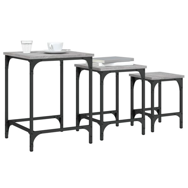 vidaXL Tables basses gigognes 3 pcs sonoma gris bois d'ing&eacute;nierie