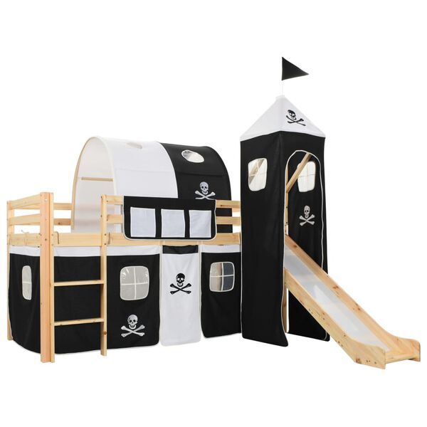 vidaXL Lit mezzanine d'enfants avec toboggan et &eacute;chelle Pin 97x208 cm