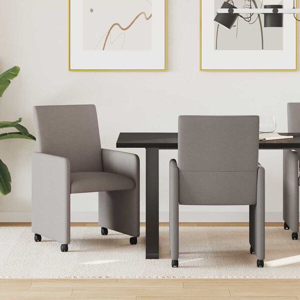 vidaXL Chaises de Salle &agrave; Manger avec Roues 2 pcs Taupe tissu