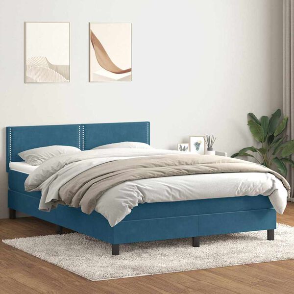 vidaXL Sommier &agrave; lattes de lit et matelas et LED Bleu fonc&eacute; 160x220cm Velours