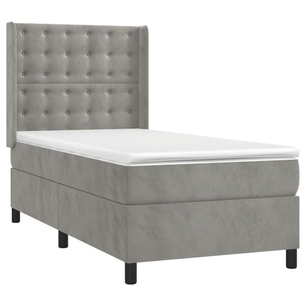 vidaXL Sommier &agrave; lattes de lit et matelas Gris clair 90x190 cm Velours