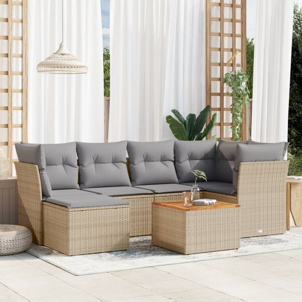 vidaXL Salon de jardin avec coussins 7 pcs beige r&eacute;sine tress&eacute;e