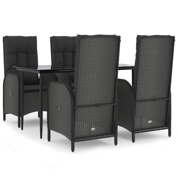 vidaXL Ensemble &agrave; manger de jardin coussins 5pcs Noir R&eacute;sine tress&eacute;e