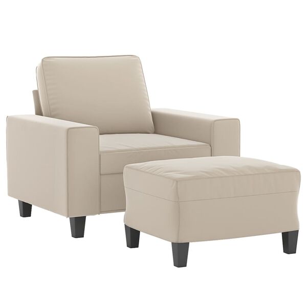 vidaXL Fauteuil avec repose-pied Cr&egrave;me 60 cm Tissu microfibre