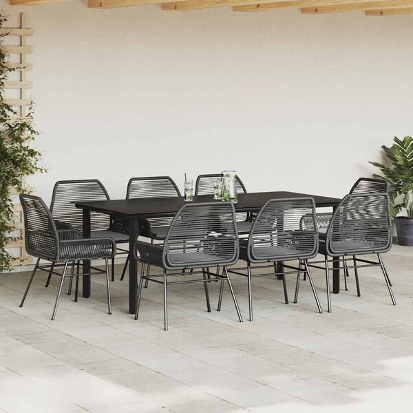 vidaXL Ensemble &agrave; manger de jardin coussins 9pcs noir poly rotin verre