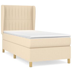 vidaXL Sommier &agrave; lattes de lit avec matelas Cr&egrave;me 100x200 cm Tissu