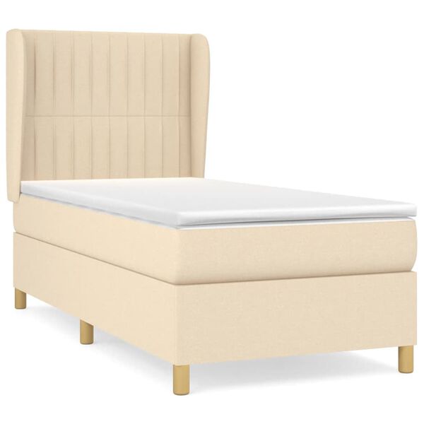 vidaXL Sommier &agrave; lattes de lit avec matelas Cr&egrave;me 100x200 cm Tissu
