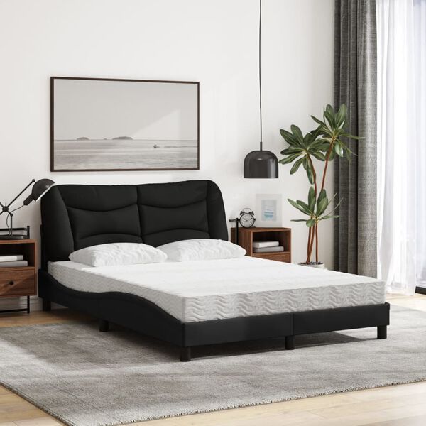 vidaXL Lit avec matelas Hvar noir 140x200 cm tissu