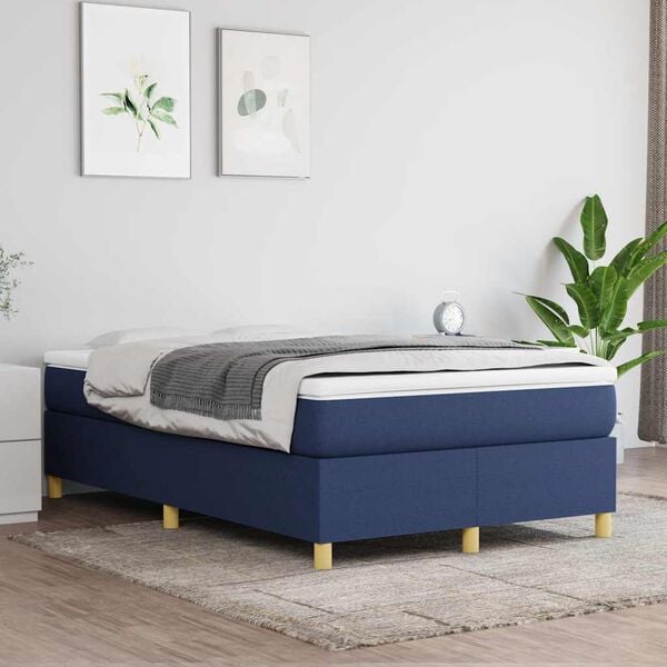 vidaXL Sommier &agrave; lattes de lit avec matelas bleu 120x190 cm tissu