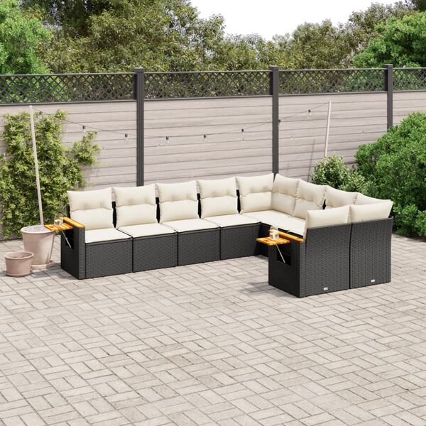 vidaXL Salon de jardin 9 pcs avec coussins noir r&eacute;sine tress&eacute;e