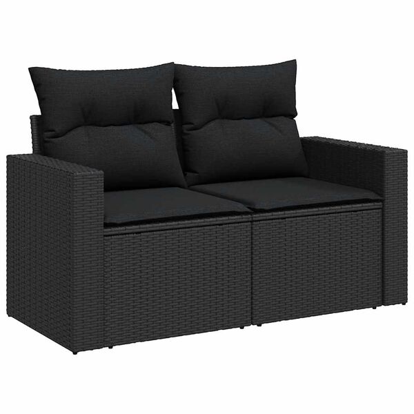 vidaXL Salon de jardin 9 pcs avec coussins noir r&eacute;sine tress&eacute;e