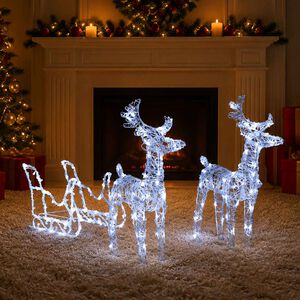 vidaXL D&eacute;coration de No&euml;l Rennes et tra&icirc;neau 160 LED 130 cm Acrylique