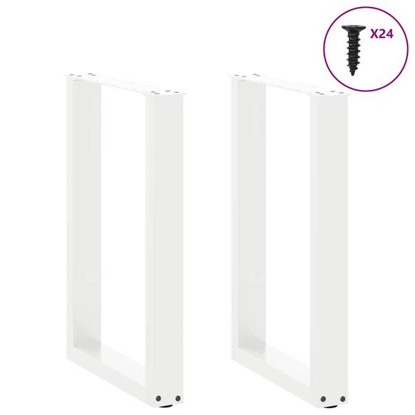 vidaXL Pieds de table &agrave; manger en U, 2 pi&egrave;ces, blanc, 50 x (72-73) cm, acier