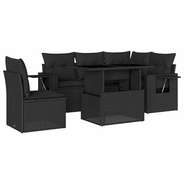 vidaXL Salon de jardin 6 pcs avec coussins noir r&eacute;sine tress&eacute;e
