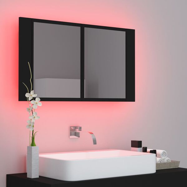 vidaXL Armoire &agrave; miroir de salle de bain LED Noir 80x12x45 Acrylique