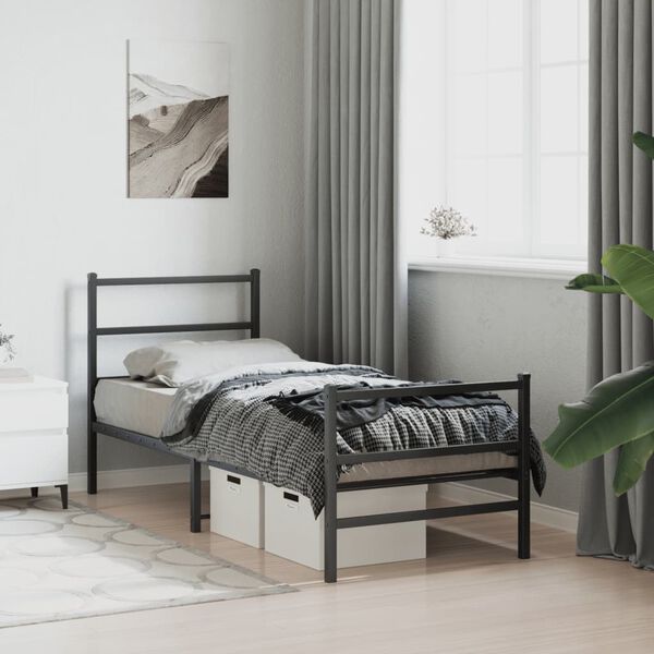 vidaXL Cadre de lit m&eacute;tal sans matelas avec pied de lit noir 75x190 cm
