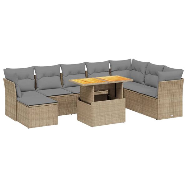 vidaXL Salon de jardin avec coussins 9 pcs beige r&eacute;sine tress&eacute;e