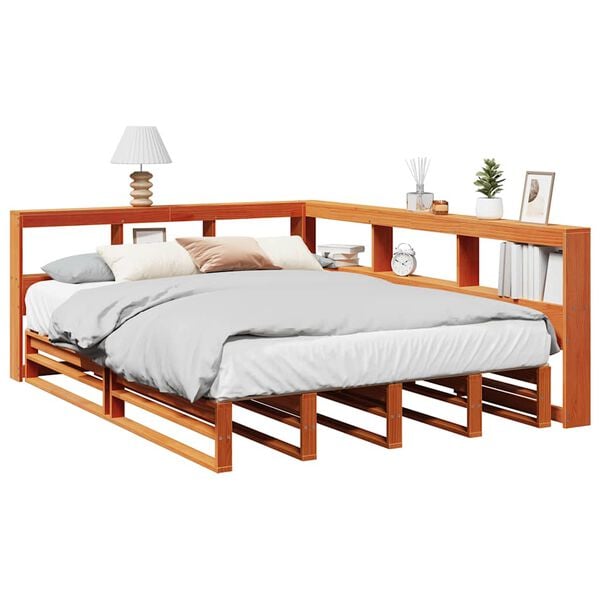 vidaXL Lit bibliothèque sans matelas cire marron 140x190 cm pin massif