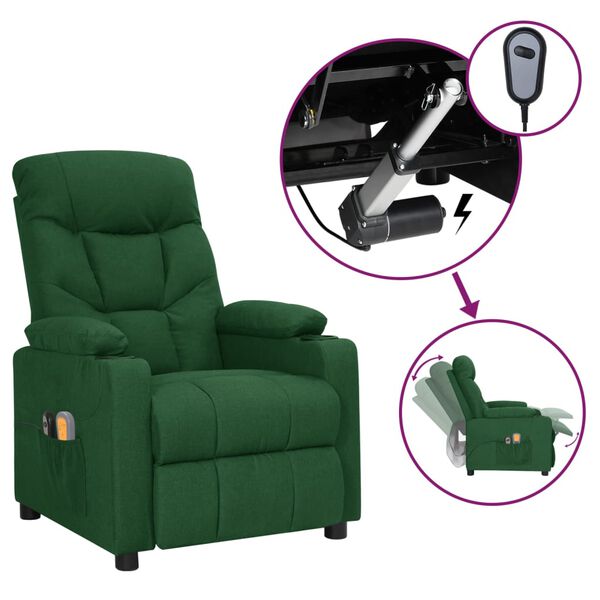 vidaXL Fauteuil &eacute;lectrique de massage Vert fonc&eacute; Tissu