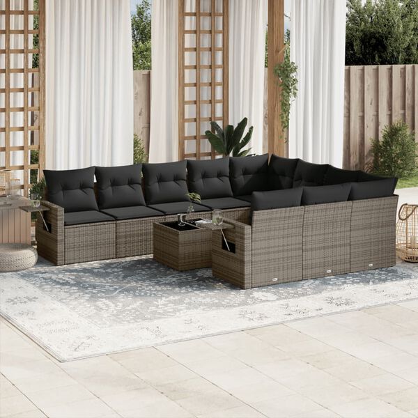 vidaXL Salon de jardin 11 pcs avec coussins gris r&eacute;sine tress&eacute;e