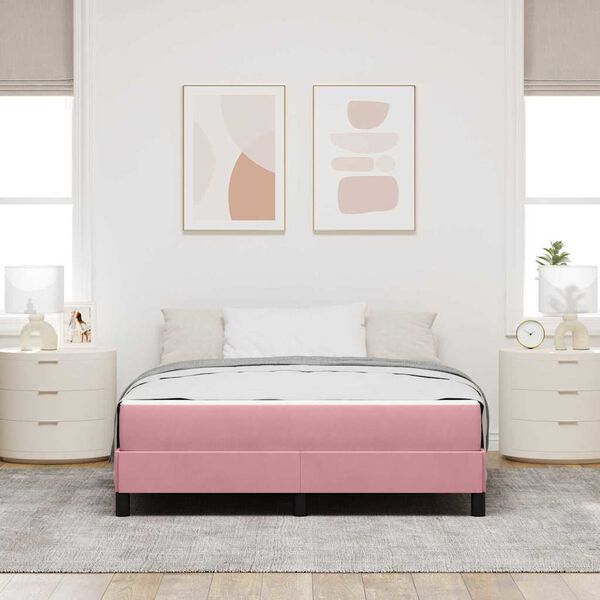 vidaXL Lit &agrave; ressorts avec matelas Rose 140 x 220 cm tissu