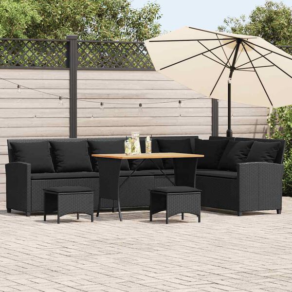 vidaXL Salon de jardin 4 pcs avec coussins forme L noir r&eacute;sine tress&eacute;e