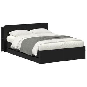 vidaXL Cadre de lit avec rangement Noir 160 x 200 cm Bois d'ing&eacute;nierie