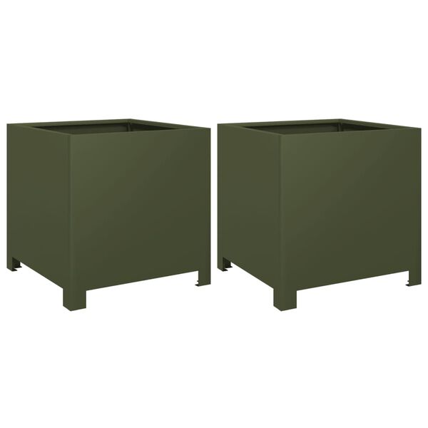 vidaXL Jardinières 2 pcs vert olive 40x40x40 cm acier