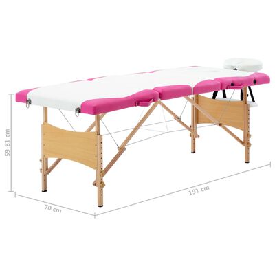 vidaXL Table de massage pliable 4 zones Bois Blanc et rose