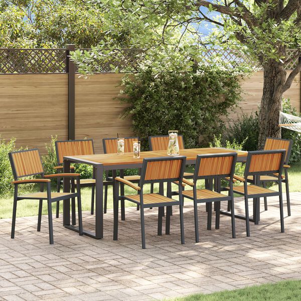 vidaXL Ensemble de salle à manger pour jardin 9 pcs Noir