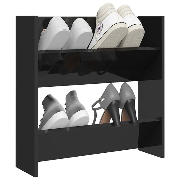 vidaXL Armoire &agrave; chaussures murale noir brillant bois d'ing&eacute;nierie