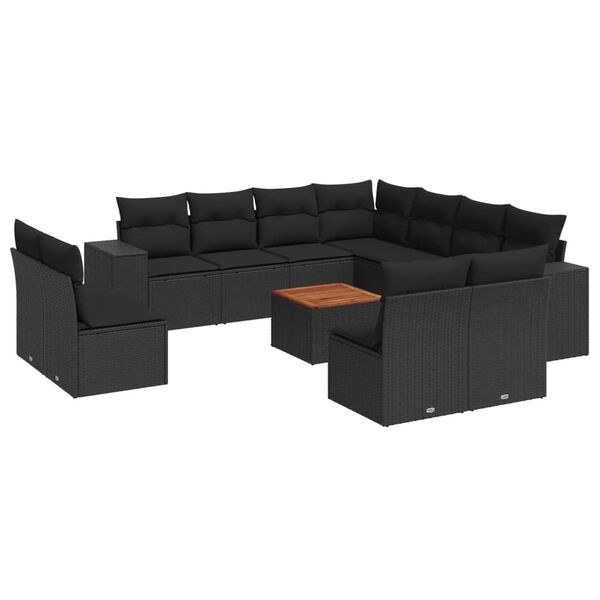 vidaXL Salon de jardin 12 pcs avec coussins noir r&eacute;sine tress&eacute;e