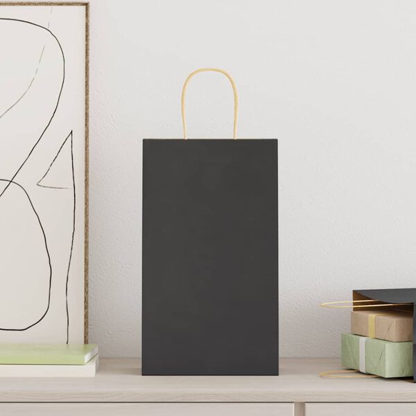 vidaXL Sacs en papier 250 pcs avec poign&eacute;es noir 21x11x36 cm