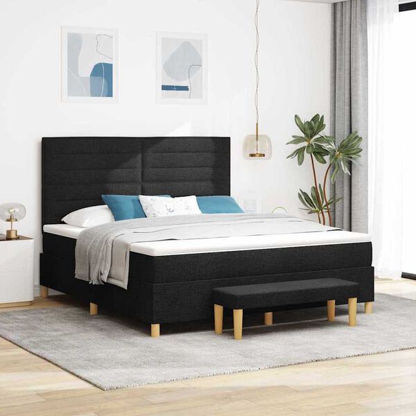 vidaXL Lit &agrave; ressorts avec matelas Noir 180 x 200 cm tissu