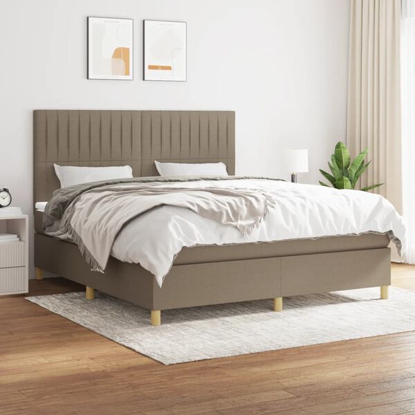 vidaXL Sommier &agrave; lattes de lit avec matelas Taupe 180x200 cm Tissu