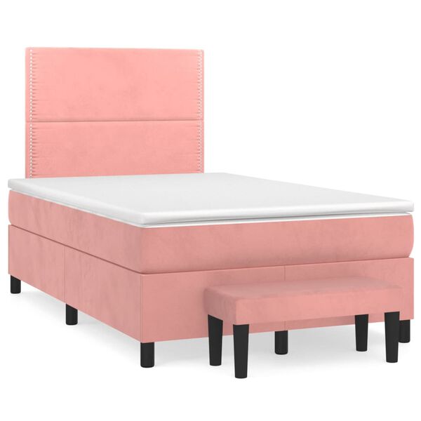 vidaXL Sommier &agrave; lattes de lit avec matelas rose 120x190 cm velours