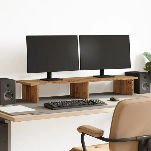 vidaXL Support de moniteur vieux bois 100x27x15 cm bois d'ing&eacute;nierie