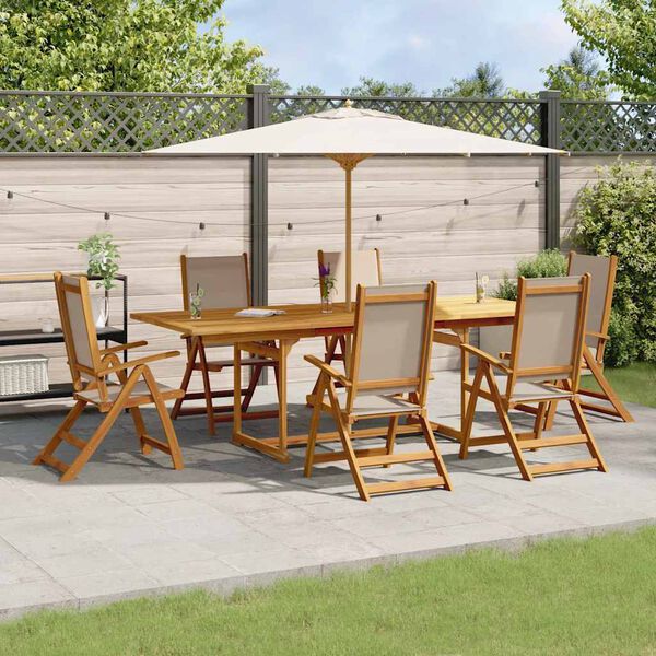 vidaXL Ensemble &agrave; Manger de jardin 7pcs bois d'acacia solide textil&egrave;ne