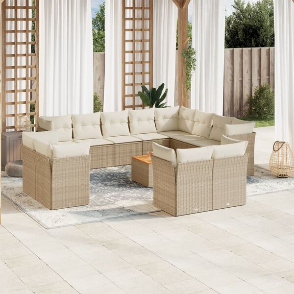 vidaXL Salon de jardin avec coussins 13 pcs beige r&eacute;sine tress&eacute;e