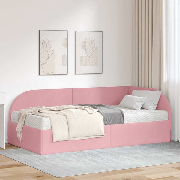 vidaXL Cadre de lit d'angle avec matelas 2 pcs Rose Velours