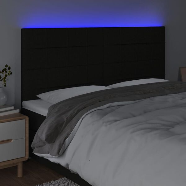 vidaXL T&ecirc;te de lit &agrave; LED Noir 200x5x118/128 cm Tissu