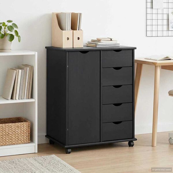 vidaXL Cabinet roulant Gris 63,5 x 39 x 79 cm Bois de Pin Massif