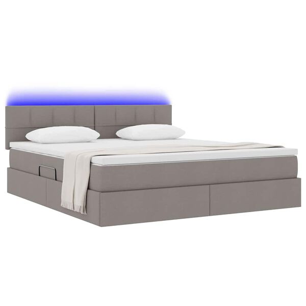 vidaXL Lit avec rangement et LED avec matelas Taupe 160 x 200 cm tissu