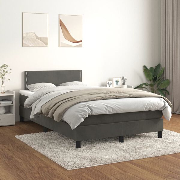 vidaXL Sommier &agrave; lattes de lit et matelas gris fonc&eacute; 120x190cm velours
